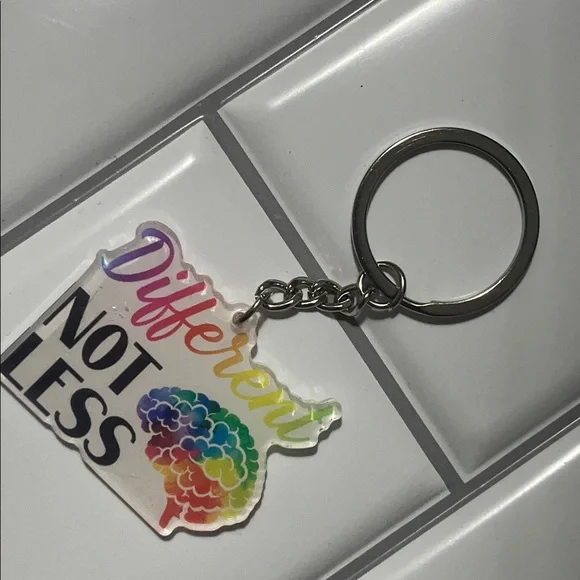 Autism “Different Not Less” Rainbow Brain Keychain - Picture 3 of 4